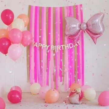 PIGETALE Crepe Paper Streamers 8 Rolls 656ft, Pack of Red, Hot Pink, Peach and White Party Streamers for Bachelorette Girl Birthday Party Baby Shower Reunion Wedding Decorations (1.8Inch x 82Ft/Roll)