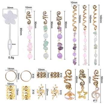 Leeven 50 PCS Colored Natural Stone Pendant Hair Jewelry for Braids and Dreadlocked Styles