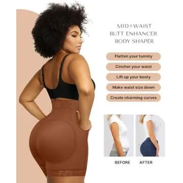 SHAPELLX Booty Lifting Shapewear Waist Trainer Shorts Tummy Control Underwear For Women Waist Shaper(Brown,Large)