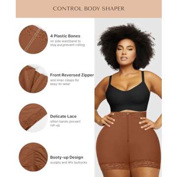SHAPELLX Booty Lifting Shapewear Waist Trainer Shorts Tummy Control Underwear For Women Waist Shaper(Brown,Large)
