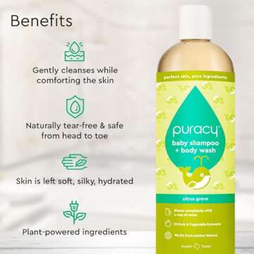 Puracy Shampoo & Body Wash for Children - Perfect Skin, Pure Ingredients with 12 Fruit & Vegetable E...