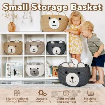 CherryNow Cotton Rope Bear Basket for Nursery Storage