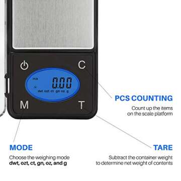 Smart Weigh ZIP600 Ultra Slim Digital Pocket Scale 600g by 0.1g with Counting Feature,Gram Scale and...