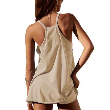 Faleave Women's Summer Sleeveless Mini Dress Athletic Dress Spaghetti Strap Short Tennis Dress with Pockets(Khaki-S)