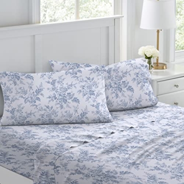 Laura Ashley Queen Sheet Set - Soft Cotton Flannel Bedding for Ultimate Comfort
