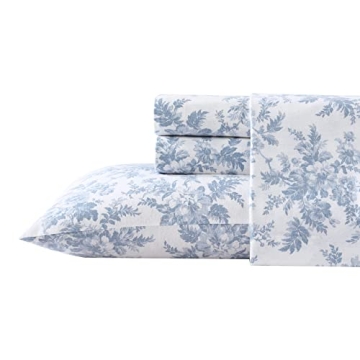 Laura Ashley Cozy Queen Flannel Sheet Set in Blue Floral