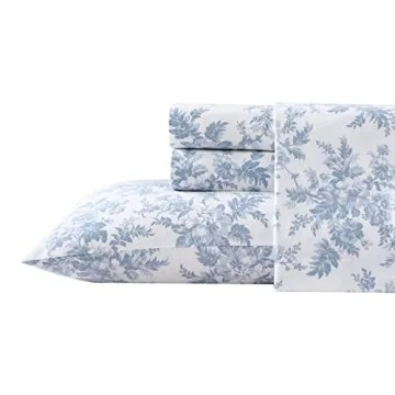 Laura Ashley Cozy Queen Flannel Sheet Set in Blue Floral