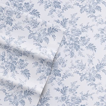 Laura Ashley Cozy Queen Flannel Sheet Set in Blue Floral