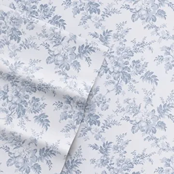 Laura Ashley Cozy Queen Flannel Sheet Set in Blue Floral