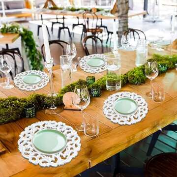 White Wood Charger for Dinner Plates Set of 2 - Decorative Floral Design 13 Inch Round Wooden Placem...