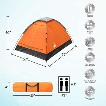 Compact 2-Person Camping Tent with Rain Fly