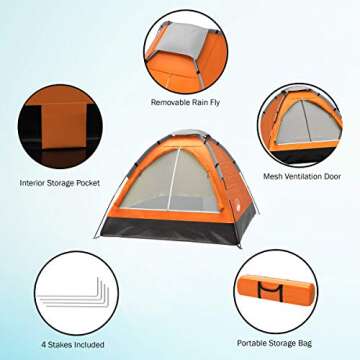 Compact 2-Person Camping Tent with Rain Fly