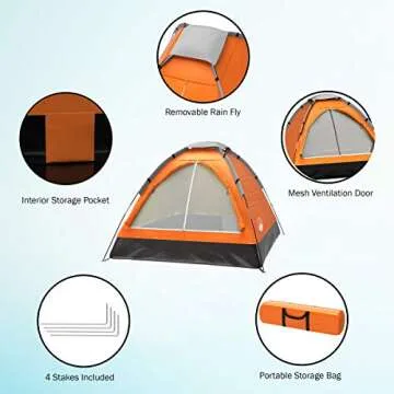 Compact 2-Person Camping Tent with Rain Fly