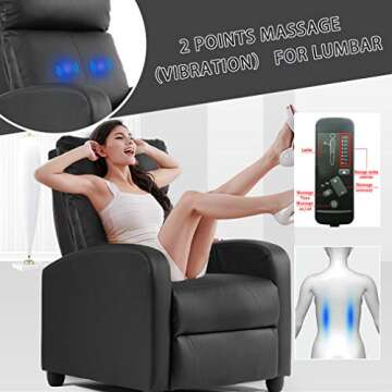 Recliner Chair for Living Room Massage Reading Sofa Home Theater Seating Modern Reclining Easy Lounge with PU Leather Padded Seat Backrest (Black)