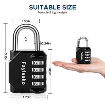 Fayleeko Combination Lock, 4 Digit Padlock for School Gym Sports Locker, Fence, Toolbox, Case, Hasp ...