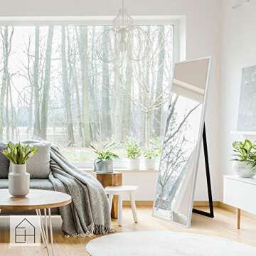 Everly Hart Collection Gallery Solutions 58” L x 17.5”W Framed Free Standing Full Length Mirror with Easel, White