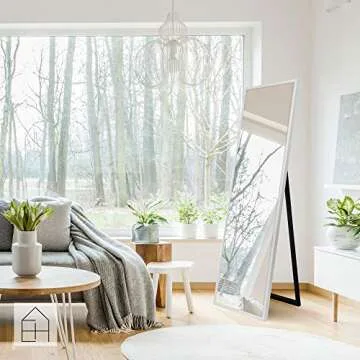 Everly Hart Collection Gallery Solutions 58” L x 17.5”W Framed Free Standing Full Length Mirror with Easel, White