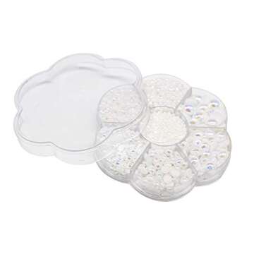 Approx 5600pcs Assorted 7 Sizes Half Round Flatback Pearl Beads DIY Craft Shoes Phone Nail Art Making Plastic Box (AB White)