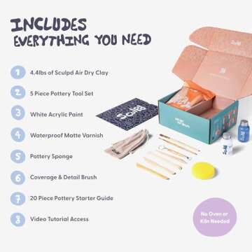 Sculpd Pottery Starter Kit - Complete Air Dry Clay Beginner Set for 2 Adults: Includes Sculpting Too...