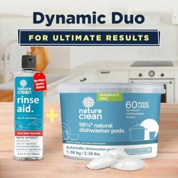 Nature Clean All Natural Dishwasher Rinse Aid Cleaner, Liquid Dishwasher Rinse Agent for Spot-Free Glass & Cutlery in Hard Water, Non Toxic Dish Washer Rinse Aid & Stain Remover, 8 oz/250ml, Pack of 1