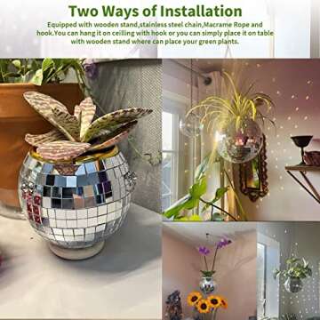 Veramz 2PCS Disco Ball Planter 4" - Disco Planter Hanging Pot with Chain, Mirror Disco Ball Decor Hanging Planters Flower Vase for Indoor Plants(Silver)