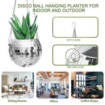 Veramz 2PCS Disco Ball Planter 4" - Disco Planter Hanging Pot with Chain, Mirror Disco Ball Decor Hanging Planters Flower Vase for Indoor Plants(Silver)