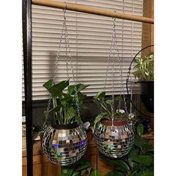 Veramz 2PCS Disco Ball Planter 4" - Disco Planter Hanging Pot with Chain, Mirror Disco Ball Decor Hanging Planters Flower Vase for Indoor Plants(Silver)