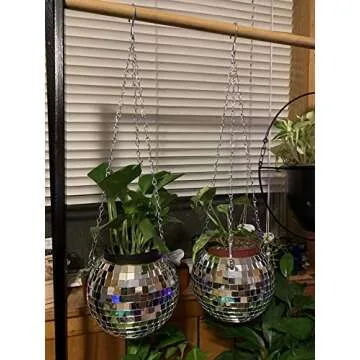 Veramz 2PCS Disco Ball Planter 4" - Disco Planter Hanging Pot with Chain, Mirror Disco Ball Decor Hanging Planters Flower Vase for Indoor Plants(Silver)