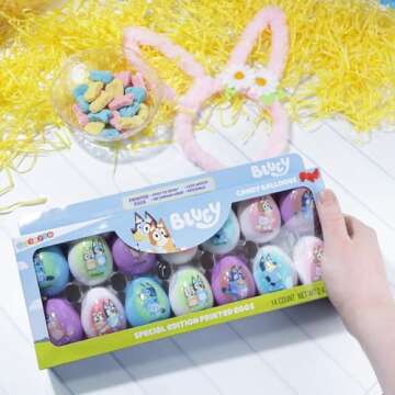 Galerie Bluey Themed Plastic Easter Eggs, Red Hard Candy Pouches Inside, Great for Egg Hunts, 2.47 Ounces