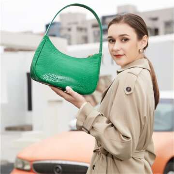 CYHTWSDJ Shoulder Bags for Women, Cute Hobo Tote Handbag Mini Clutch Purse with Zipper Closure (Crocodile Green)