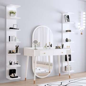 LitaEther Versatile 7 Tier Wall Shelf Unit,White Lack Wall Shelf,Display Floating Shelf with LED Remote Control Light