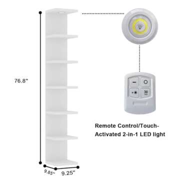 LitaEther Versatile 7 Tier Wall Shelf Unit,White Lack Wall Shelf,Display Floating Shelf with LED Remote Control Light