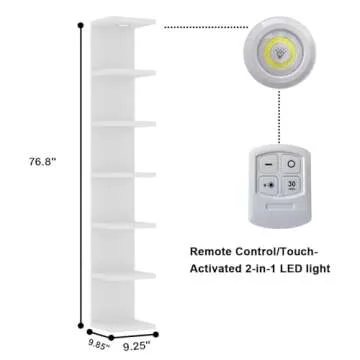 LitaEther Versatile 7 Tier Wall Shelf Unit,White Lack Wall Shelf,Display Floating Shelf with LED Remote Control Light