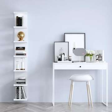 LitaEther Versatile 7 Tier Wall Shelf Unit,White Lack Wall Shelf,Display Floating Shelf with LED Remote Control Light