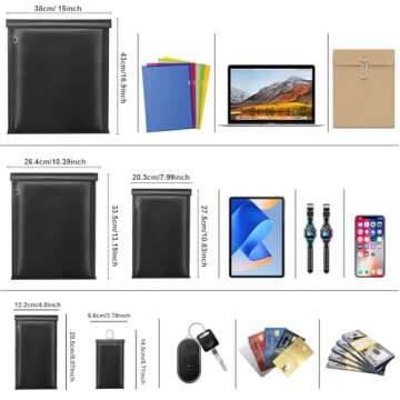 Large Faraday Bags- 5 Pack Faraday Cages for Laptops & Tablets & Phones & Car Keys, Faraday Key Fob Protector, Fireproof & Waterproof RFID Faraday Pouch Key Fob Signal Blocker Anti-theft Faraday Bag