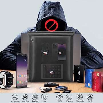 Large Faraday Bags- 5 Pack Faraday Cages for Laptops & Tablets & Phones & Car Keys, Faraday Key Fob Protector, Fireproof & Waterproof RFID Faraday Pouch Key Fob Signal Blocker Anti-theft Faraday Bag