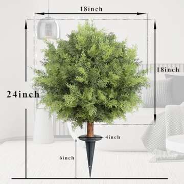 24inch Artificial Ceder Topiary Tree, Artificial Shrubs for Outdoors with Ground Spike, Faux Outdoor Shrubs Potted, Hold Nature Fake Bushes for Front Porch (Set of 2)
