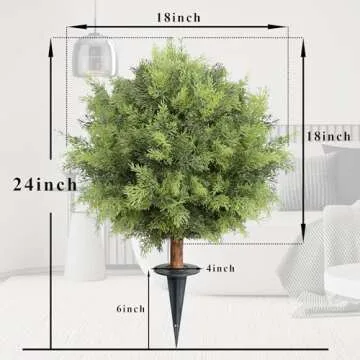 24inch Artificial Ceder Topiary Tree, Artificial Shrubs for Outdoors with Ground Spike, Faux Outdoor Shrubs Potted, Hold Nature Fake Bushes for Front Porch (Set of 2)