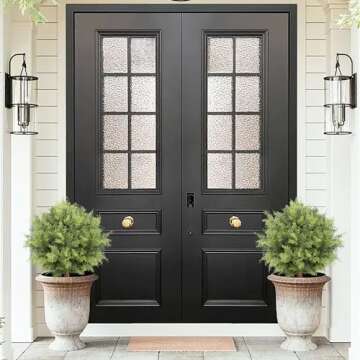 24inch Artificial Ceder Topiary Tree, Artificial Shrubs for Outdoors with Ground Spike, Faux Outdoor Shrubs Potted, Hold Nature Fake Bushes for Front Porch (Set of 2)