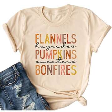 Ykomow Fall Pumpkin Shirts Womens Casual Autumn Thanksgiving Graphic Tees Halloween Tops (M, Cream)