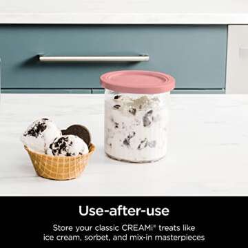 Ninja Creami Deluxe Pints 2 Pack, Compatible with NC500 Series Creami Deluxe Ice Cream Makers, Genuine Ninja Pint, BPA-Free & Dishwasher Safe, Color Lids, 1 Pint Each, Clear/Coral/Yellow, XSKPNTLD2​