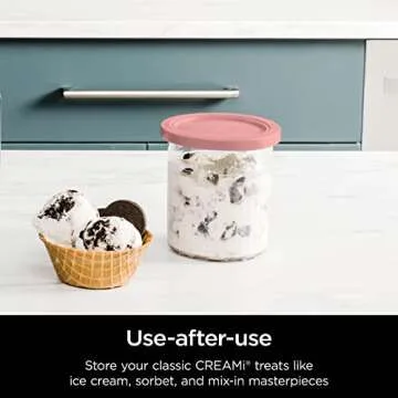 Ninja Creami Deluxe Pints 2 Pack, Compatible with NC500 Series Creami Deluxe Ice Cream Makers, Genuine Ninja Pint, BPA-Free & Dishwasher Safe, Color Lids, 1 Pint Each, Clear/Coral/Yellow, XSKPNTLD2​