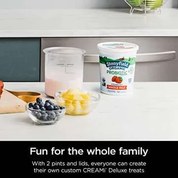 Ninja Creami Deluxe Pints 2 Pack, Compatible with NC500 Series Creami Deluxe Ice Cream Makers, Genuine Ninja Pint, BPA-Free & Dishwasher Safe, Color Lids, 1 Pint Each, Clear/Coral/Yellow, XSKPNTLD2​