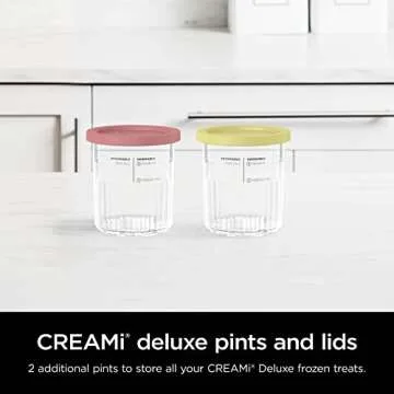 Ninja Creami Deluxe Pints 2 Pack, Compatible with NC500 Series Creami Deluxe Ice Cream Makers, Genuine Ninja Pint, BPA-Free & Dishwasher Safe, Color Lids, 1 Pint Each, Clear/Coral/Yellow, XSKPNTLD2​