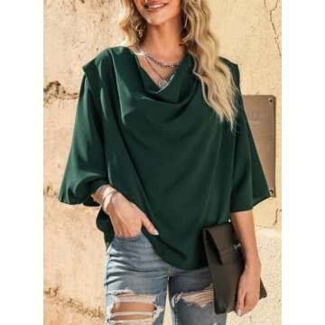 Dokotoo Ladies Tops and Blouses Short Sleeve Business Casual Spring Summer Tops for Women V Neck Wrap Draped Front Chiffon Blouses Basic Shirts for Women Fashion 2025,Green,X-Large