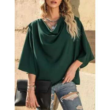 Dokotoo Ladies Tops and Blouses Short Sleeve Business Casual Spring Summer Tops for Women V Neck Wrap Draped Front Chiffon Blouses Basic Shirts for Women Fashion 2025,Green,X-Large