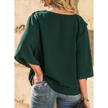 Dokotoo Ladies Tops and Blouses Short Sleeve Business Casual Spring Summer Tops for Women V Neck Wrap Draped Front Chiffon Blouses Basic Shirts for Women Fashion 2025,Green,X-Large