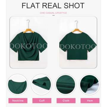 Dokotoo Ladies Tops and Blouses Short Sleeve Business Casual Spring Summer Tops for Women V Neck Wrap Draped Front Chiffon Blouses Basic Shirts for Women Fashion 2025,Green,X-Large