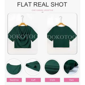 Dokotoo Ladies Tops and Blouses Short Sleeve Business Casual Spring Summer Tops for Women V Neck Wrap Draped Front Chiffon Blouses Basic Shirts for Women Fashion 2025,Green,X-Large
