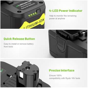 Fancy Buying 18V 6000mAh 18V RB18L50 Replacement Battery for P102 Ryobi Lithium Ion P103, P104, P105, P107, P108, P109 P122 Cordless Power Tools…